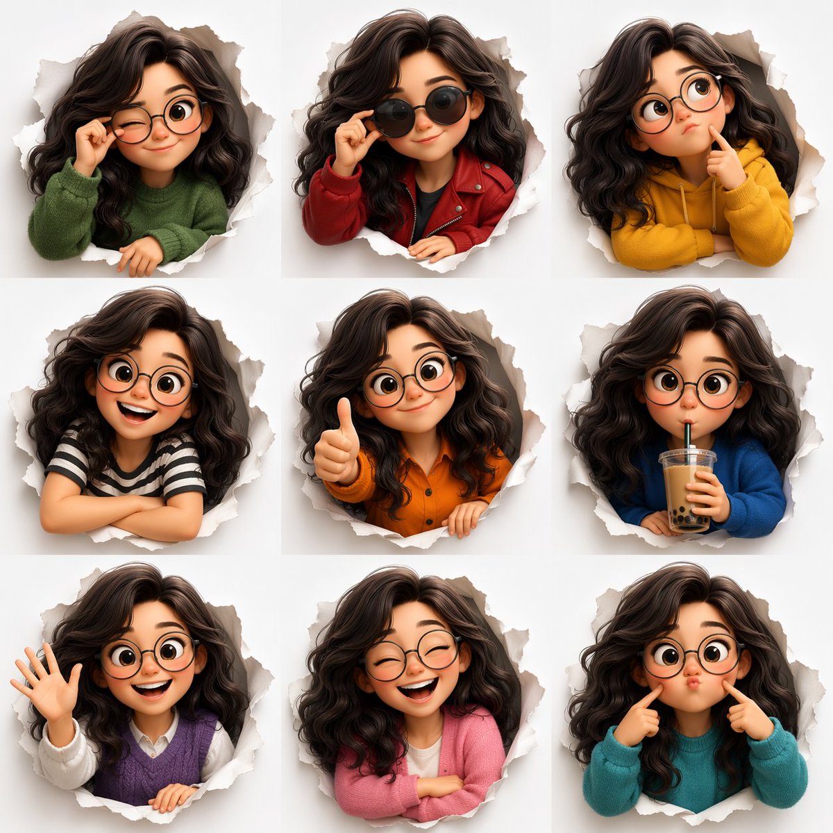 3D Cartoon Girl Character Set